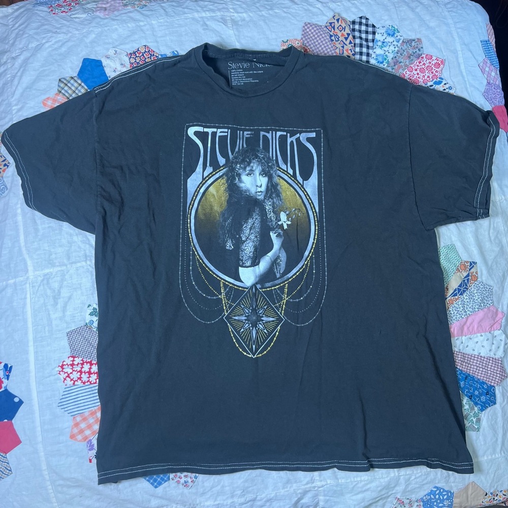 Stevie Nicks Graphic T-Shirt Black Cotton Contrast Stitch Rock Band Tee XL
